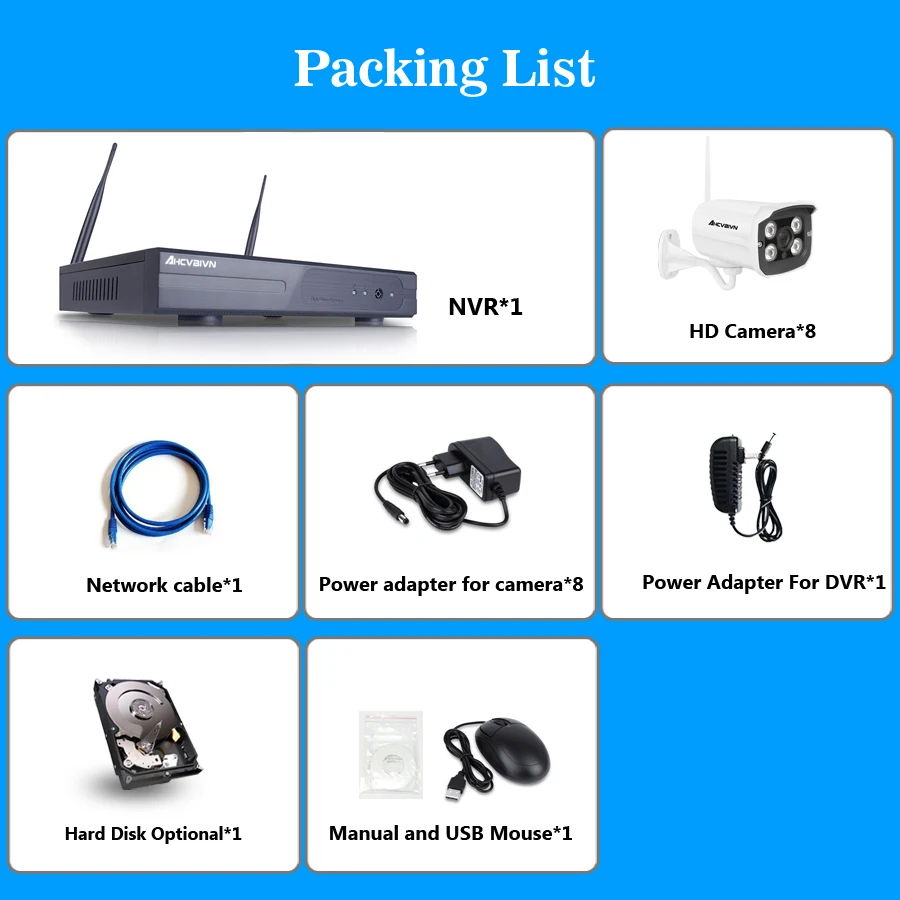 

Plug And Play 8CH Wireless NVR CCTV System 1TB HDD P2P 720P HD 4 Array Outdoor IR Security Camera WIFI Network Surveillance Kit