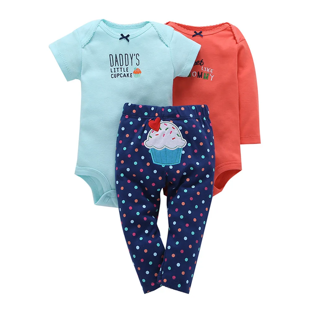 Kids Outfits Set 3Pcs Newborn Toddler Infant Baby Print Romper Tops+Pants Clothes | Детская одежда и обувь