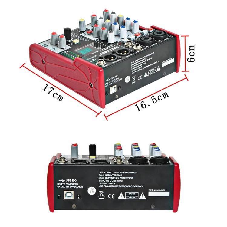 Freeboss UM-66, 4 канала, 16 цифровых эффектов, 24 бит, Dsp процессор, звуковая карта(пластина зала, задержка эха), аудио микшер