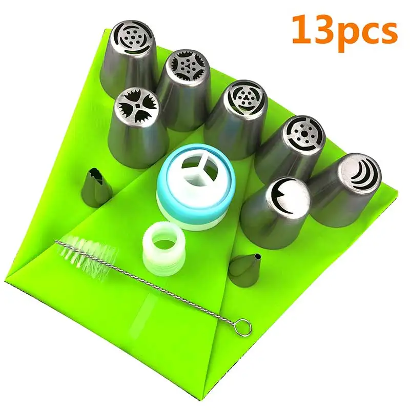 1 Set 13 шт. приборы для украшения выпечки торта инструменты DIY обледенение трубопроводов для очистки крема Нержавеющая сталь 9 наконечников сопла набор многоразовых - Цвет: 1 Set