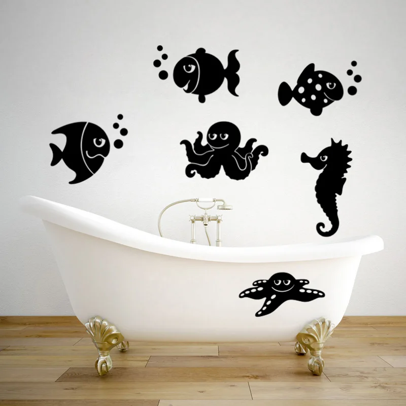 Creative Funny Fish Toilet Bathroom Removable Vinyl Wall stickers Decals Decor Art Rules Bathtub Applique JG2514 | Дом и сад