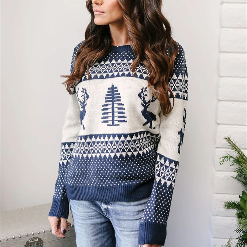 Свитер модный 2019 женский Рождественский свитер зимние женские пуловеры с