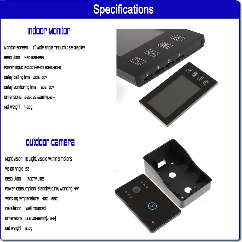 7-дюймовый сенсорный видеодомофон дверной звонок Домашний Электронный замок
