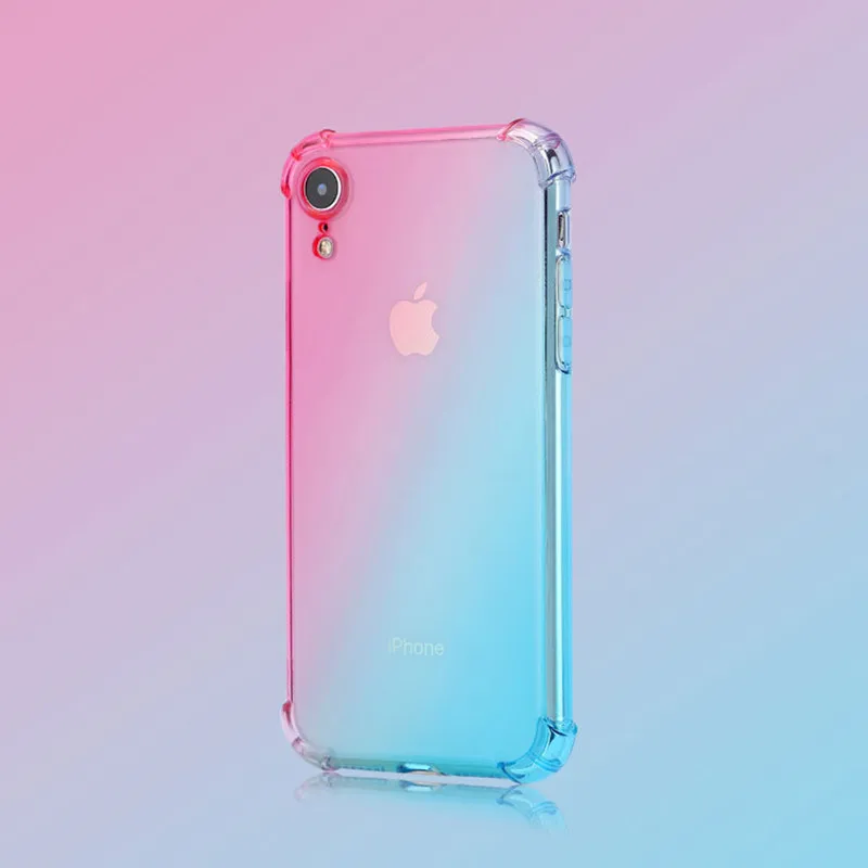 2018 новый двойной градиент цвета чехол для iPhone XR X 8 Plus 7 мягкий прозрачный ТПУ чехлы