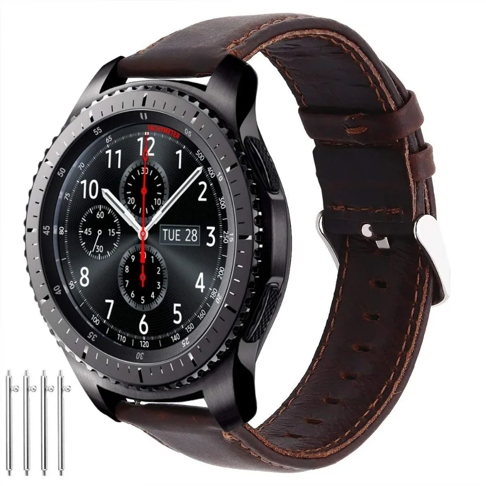 Gear s3 Frontier ремешок для samsung Galaxy watch 46 мм ремешок 22 мм кожаный браслет Crazy Horse часы huawei GT ремешок Grea S 3 46 мм