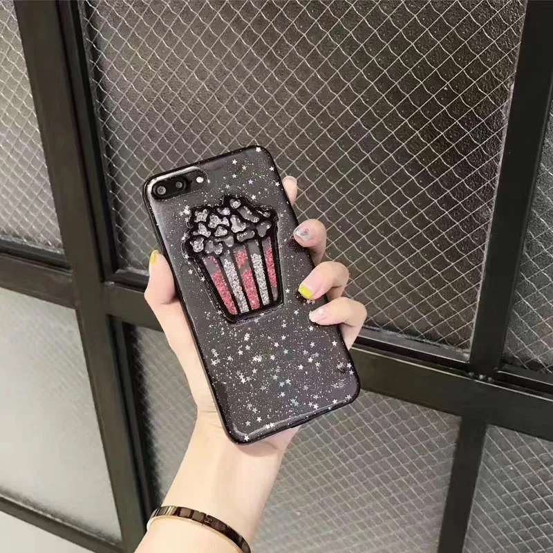 JiBan Shinny 3D Попкорн Прозрачный блестящий Bing чехлы для телефонов iphone 8 Plus чашки