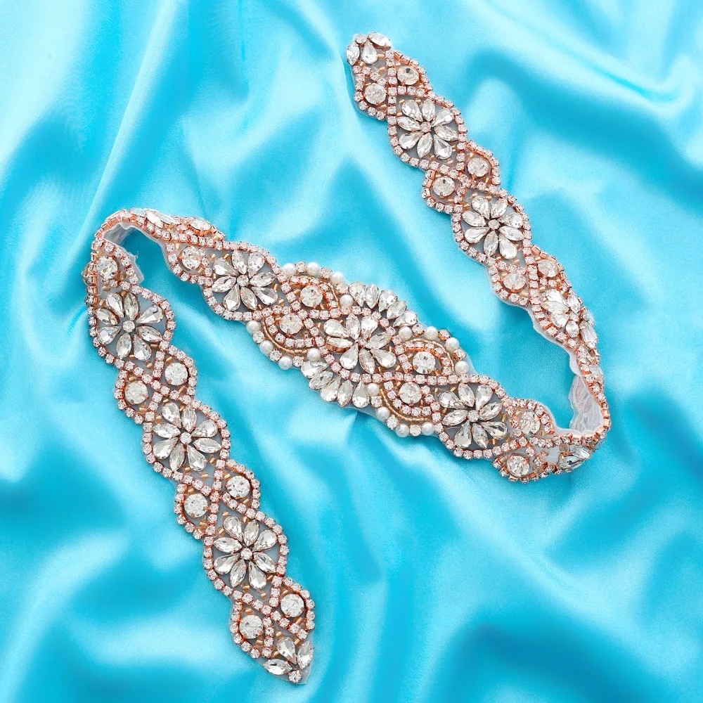 

Rhinestones Wedding Belt Pearls Bridal Belt Applique Rose Gold Crystal Wedding Dress Sash For Bridal AccessoriesJ160RG