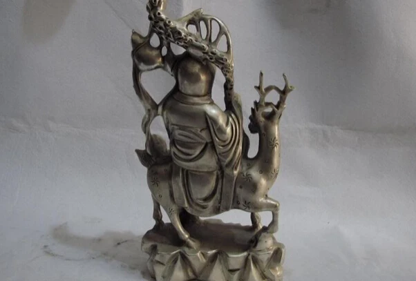 song voge gem S1434 China Fengshui copper silver God of Longevity Life Star On Deer &amp Peach Statue | Дом и сад
