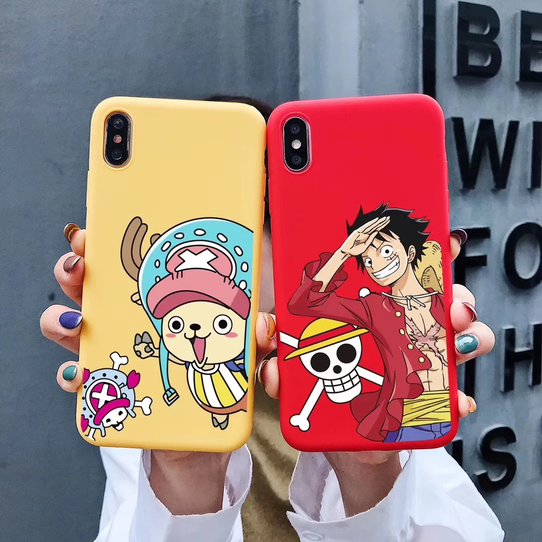 ONE PIECE Phone Case Japan Anime Cartoon Luffy Coque For iphone Xs MAX XR X 6 6s 7 8 plus Couple Painted Soft TPU back Cover |