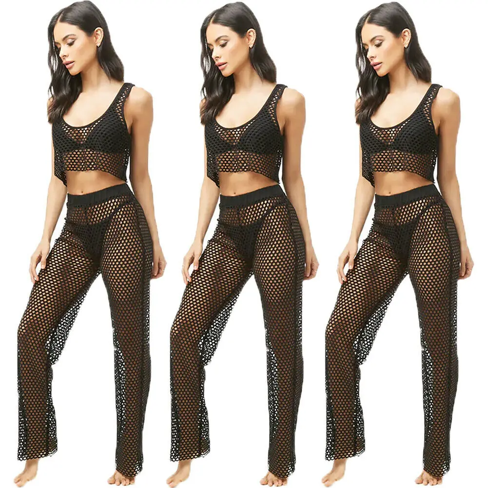 Новинка лидер продаж женский прозрачный жилет и длинные брюки Пляжная накидка