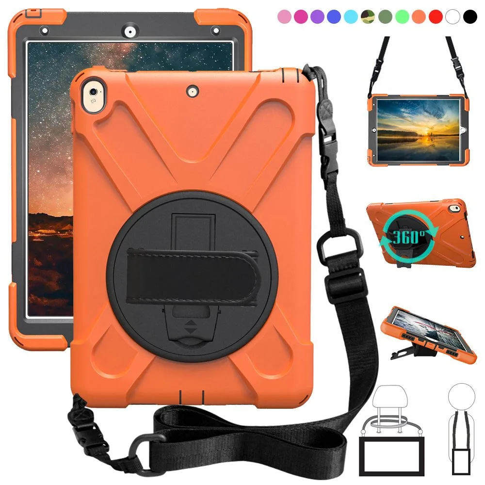 orange Kids Shockproof Case for iPad Air 3 Pro 10.5 Coque Three Layer Shockproof Rugged Case 360 Degree Hand Shoulder Strap Cover - Цвет: orange