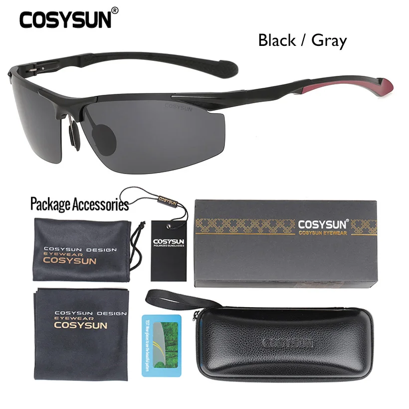 Black Gray LuxuryPKG Мужские поляризованные алюминиевые солнцезащитные очки без оправы, мужские очки для вождения, HD поляризованные солнцезащитные очки, мужские очки, спортивные очки Oculos de sol 8585 - Цвет линз: Black Gray LuxuryPKG