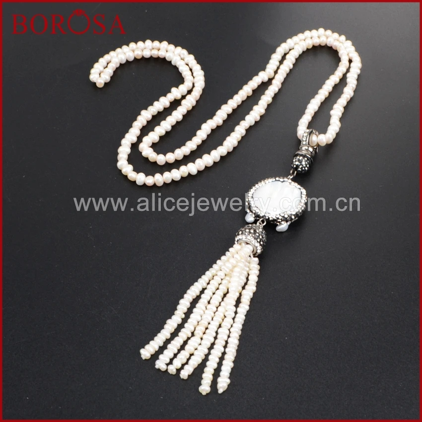 Ожерелье с круглыми жемчужными бусинами BOROSA ожерелье кисточками из циркония 5 мм
