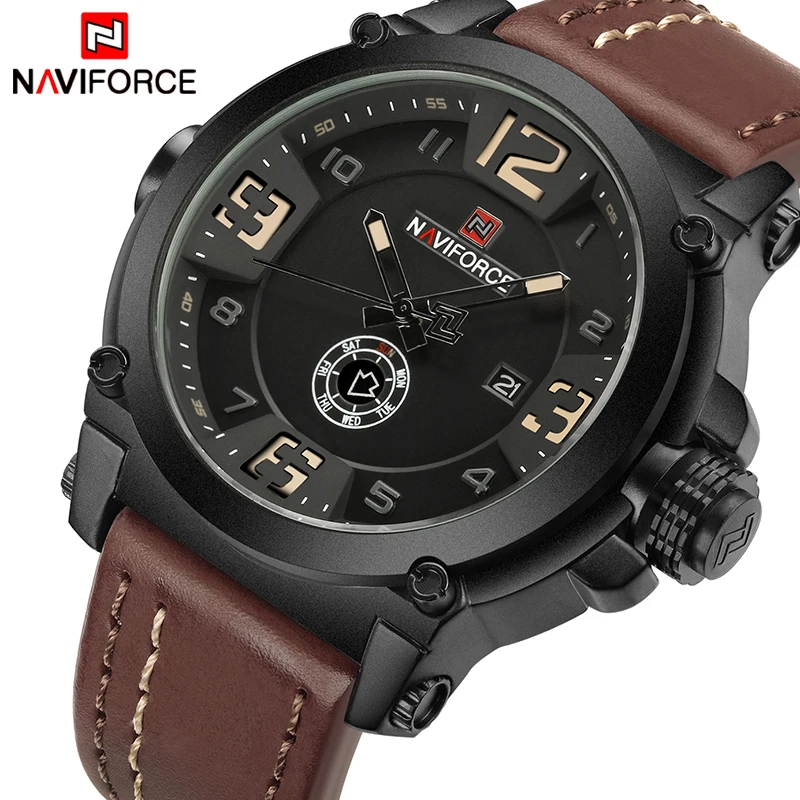 Мужские часы NAVIFORCE Топ люксовый бренд мужские кожаные часы Мужские Аналоговые кварцевые часы водонепроницаемые спортивные армейские военные наручные часы