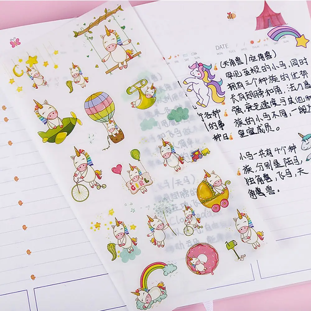 6 листов/уп Kawaii Наклейки единорога проклееные этикетка телефон Тетрадь дневник