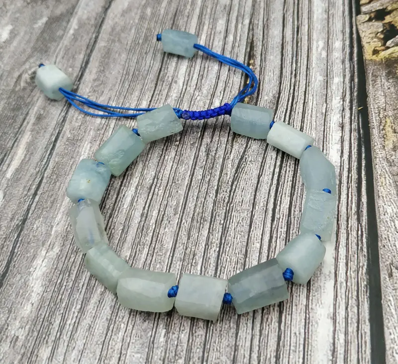 YA3871 Natural Rough Aquamarines Stone Cord Knot Adjustable Bracelet | Украшения и аксессуары