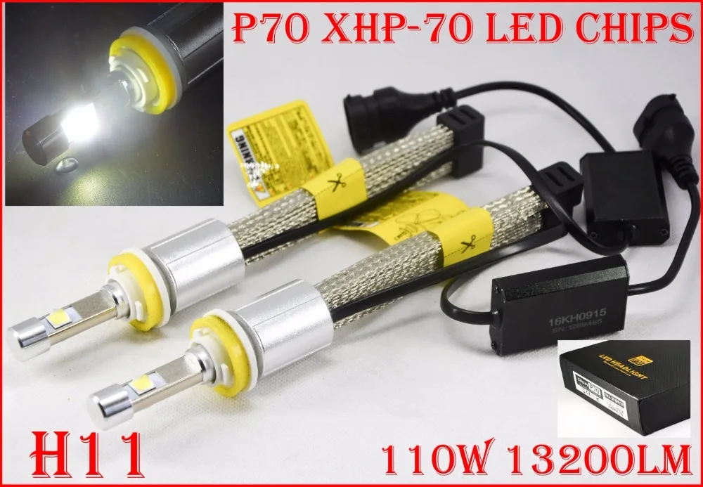 

1 Set H8 H9 H11 H16(JP) 110W 13200LM P70 LED Headlight XHP-70 4LED Chip Super Bright Slim Conversion Kit Driving Fog 5000K 6000K