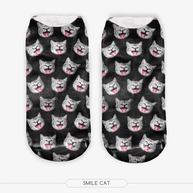 black smile cat sock 2016 new fashion 3D printed Cotton harajuku cotton Ankle Sock Hosiery | Женская одежда