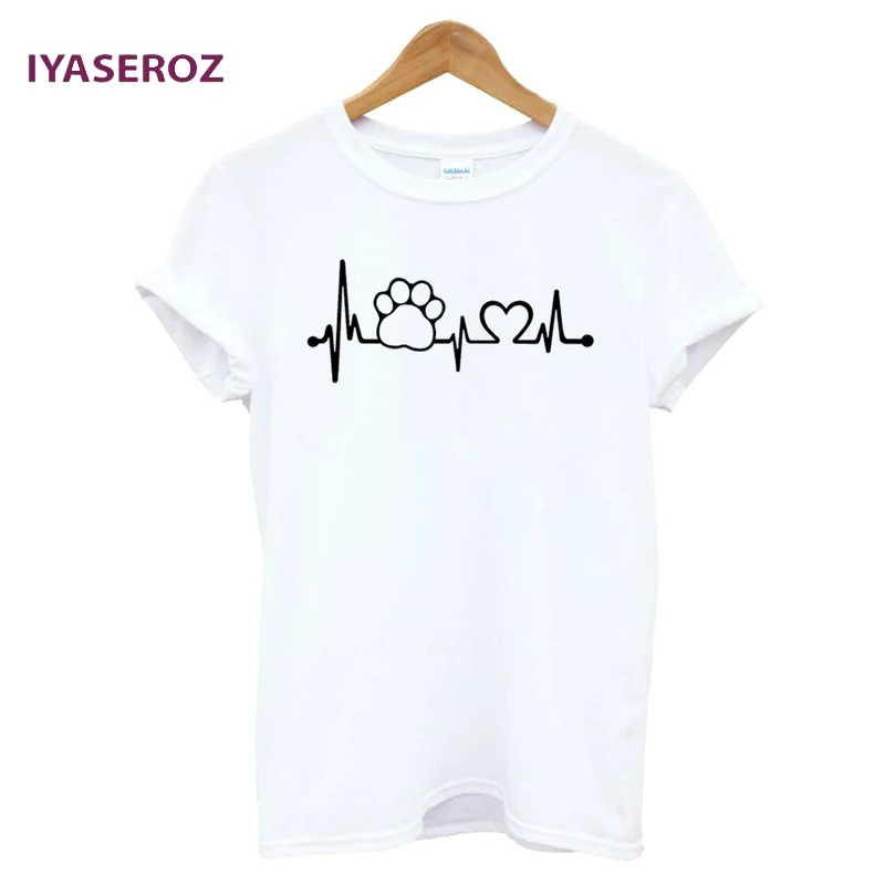IYASEROZ 2017 Paw Heartbeat Lifeline собака кошка Женская футболка Halajuku Повседневная забавная
