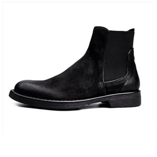 Luxury Genuine Leather Brown Big Size Full Grain Ankle Winter Runway Chelsea Shoes Mens Boots Warm Plus Slip On Faux Fur Booties - Цвет: Черный