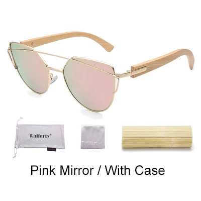 Pink - With Case Ralferty бамбуковые женские солнцезащитные очки ретро кошачий глаз розовый Винтаж солнцезащитные очки UV400 дерево солнцезащитных очков новое качество очки Oculo K1585 - Цвет линз: Pink - With Case