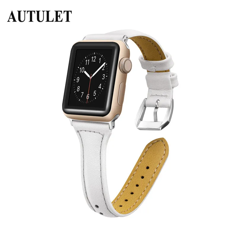 Apple watch браслет ремешок из натуральной мягкой кожи тонкий водонепроницаемый 38 мм
