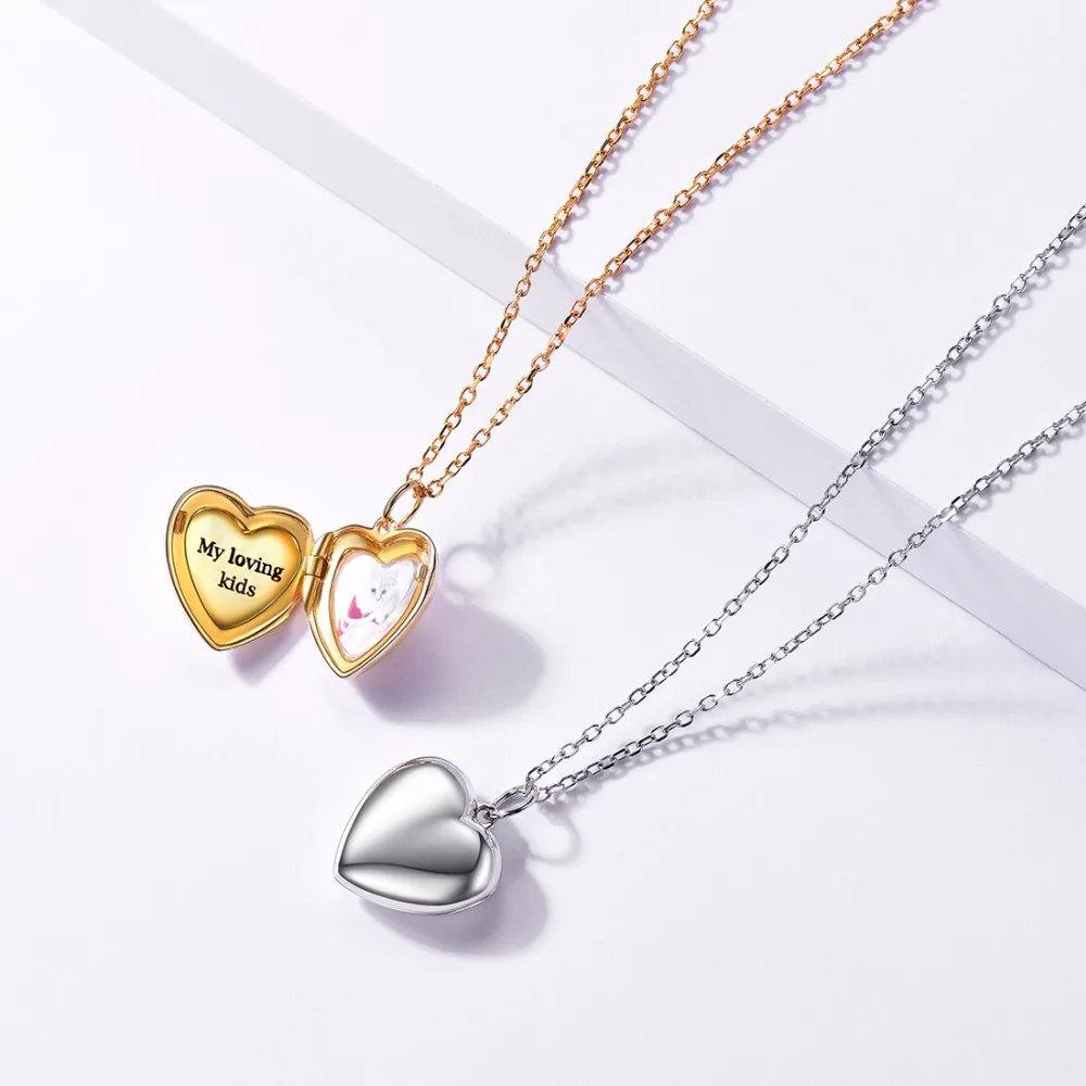SILVERCUTE настроить медальон сердце ожерелье фото выгравированы стерлингового