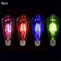 4pcslot pink blue green red warm color st64 4w led filament light cob edison retro bulbs dect for home bar ampoule lampara 220v