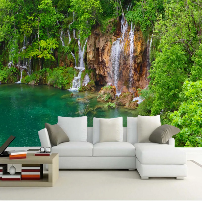Пользовательские природные пейзажи обои лес водопад 3D фотообои для гостиной