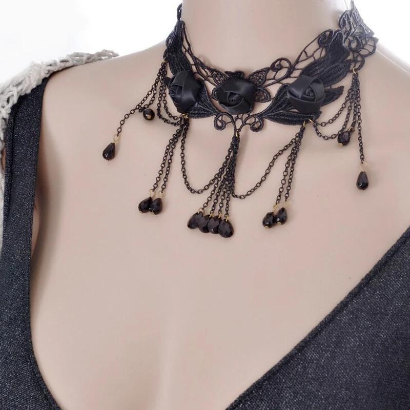Викторианский Готический Hollow Черное Кружево Ожерелья &amp Подвески Акриловые Tear