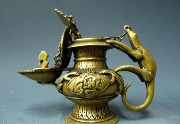 

song voge gem S1375 Nepal Buddhism Pure Bronze made beast Butter lamp Oil lamps