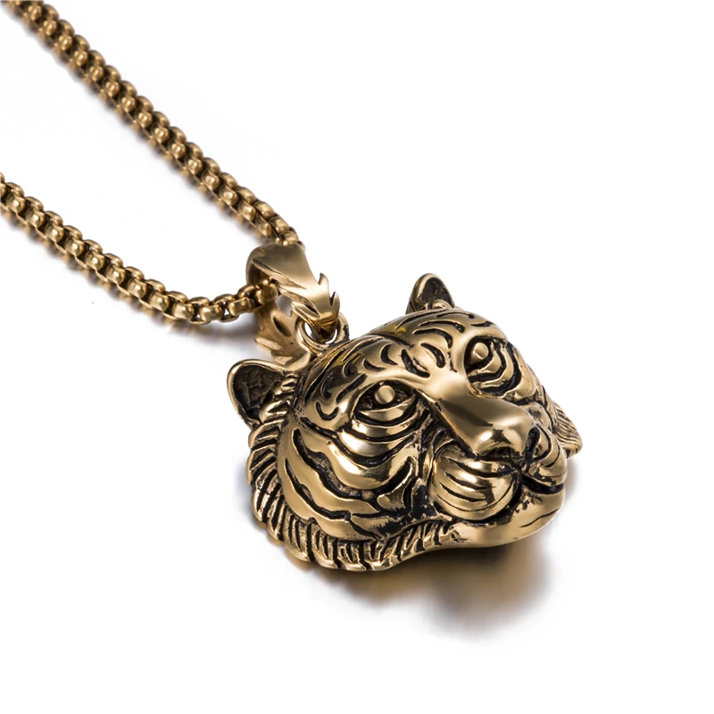Мужская цепочка Elfasio из нержавеющей стали с подвеской в виде тигра золотого и