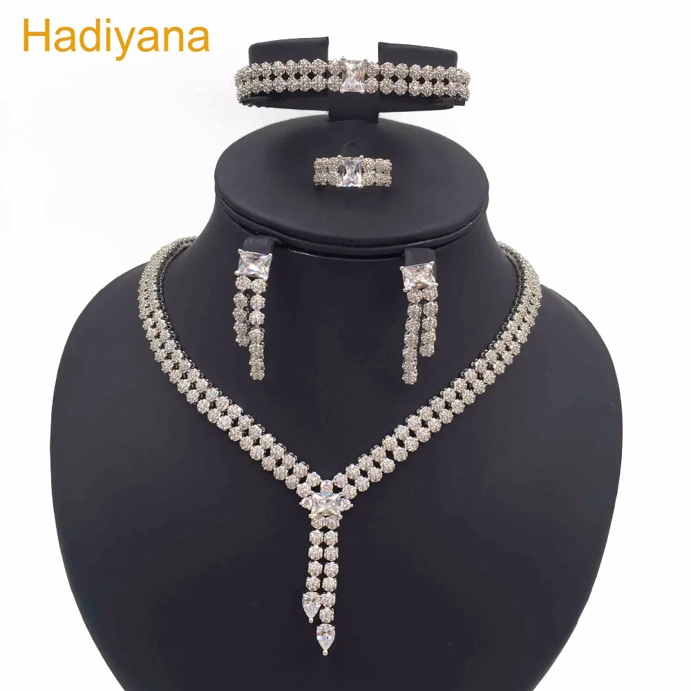 

Hadiyana, новинка, сверкающее ожерелье в Дубае, ювелирный набор, модный квадратный кубический циркон, кристалл, 4 шт., ювелирные изделия, свадебны...