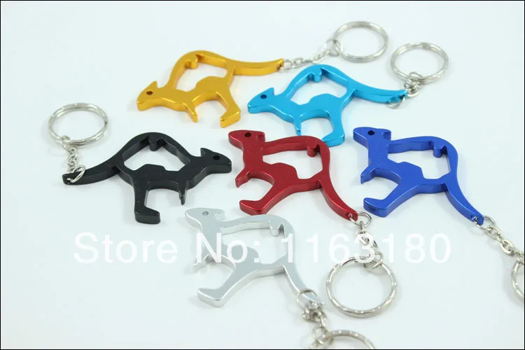 

300 Pcs/lot good quality Kangaroo shape Metal Bottle Opener Can opener with Keyring Keychain Promotional Gift--Free shipping