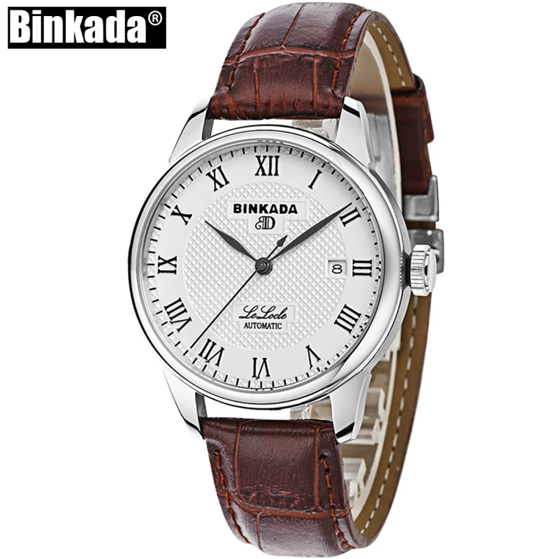 Автоматические Роскошные мужские часы механические простые кожаные