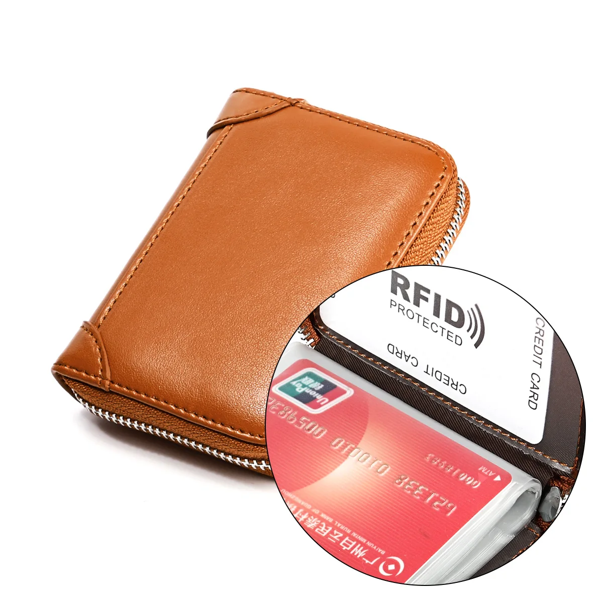 Women Business Card Holder Cow Leather Card Wallet Prevent RFID Female Credit Card Holder New Arrival Porte Carte Tarjetero Muje - Color: brown