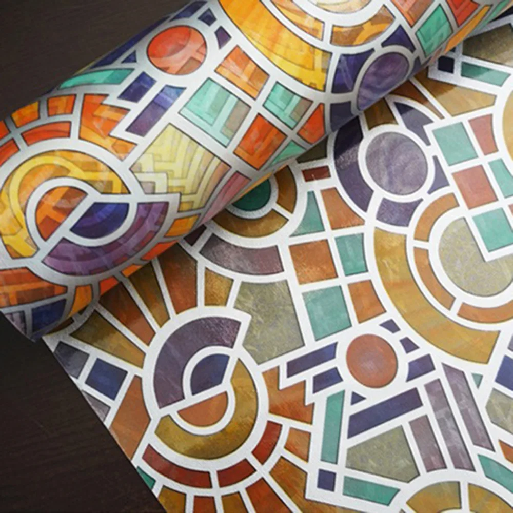 

5M Retro Color Patterns Opaque Frosted Window Films Vinyl Static Cling Self Adhesive Privacy Stained Glass Stickers for Bathroom