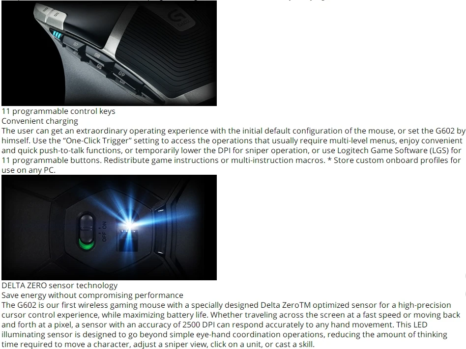 Оригинальная игровая мышь logitech G602, 2,4g, беспроводная мышь Mause Raton, ноутбук, ПК, Souris, геймерские мыши, лазерная, 2500 точек/дюйм, эргономичная компьютерная мышь