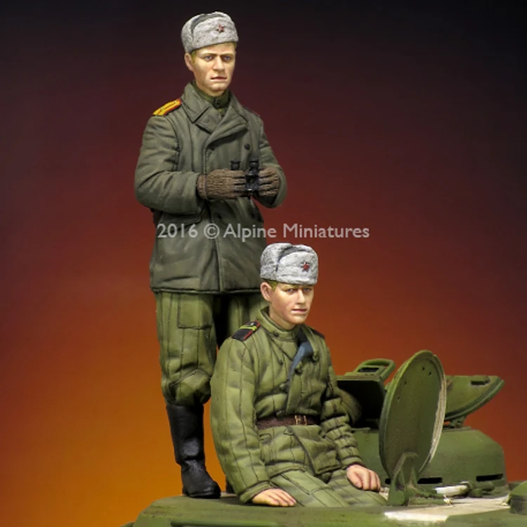 1/35 масштаб неокрашенные смолы фигурка советский Танк команда 2 Коллекция фигурок