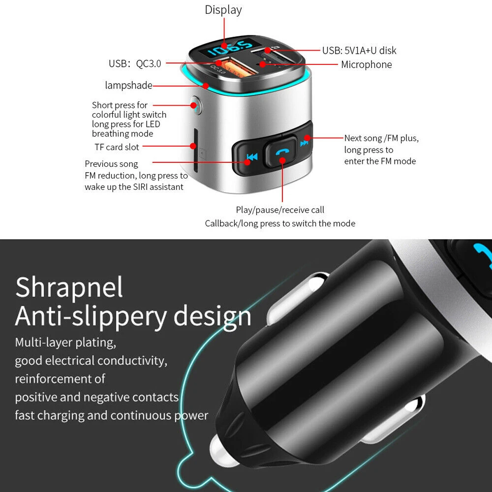 Двойной USB QC3.0 автомобильное зарядное устройство адаптер Bluetooth 4 2 автомобильный fm