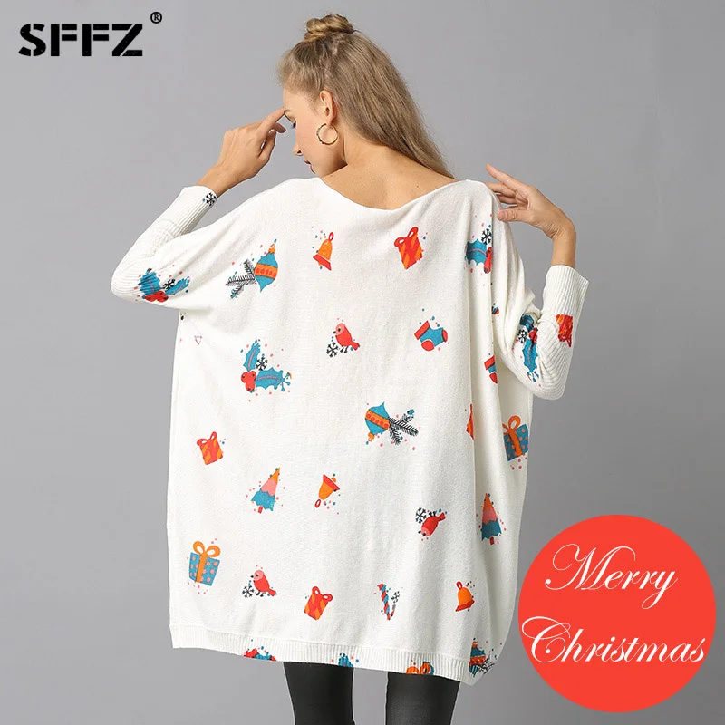Happy New Year Woman Knitted Christmas Sweaters Pullovers Casual Print Sueter Mujer Wool Loose knitting Sweater Navidad Pullover | Женская