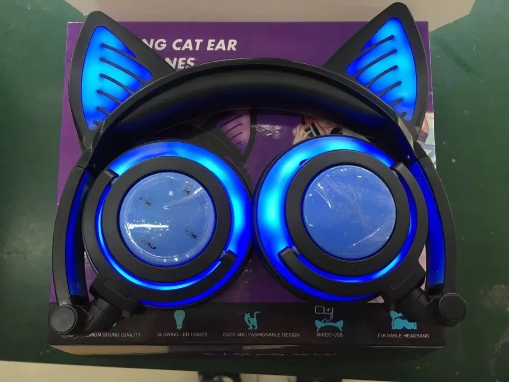 Беспроводные наушники с кошачьими ушками, bluetooth-наушники, мигающая светящаяся гарнитура, светодиодный светильник для ПК, ноутбука, наушники для взрослых и детей, подарок