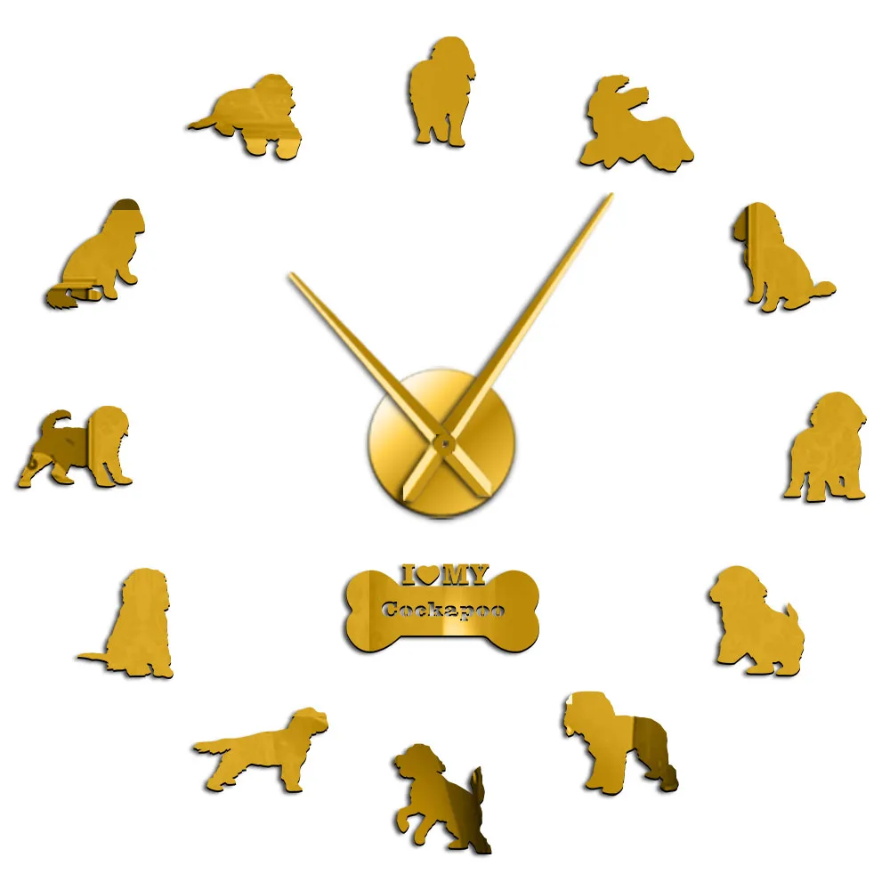 Gold Cockapoo DIY большие настенные часы кокер собака спаниеля порода Бескаркасный конструктор «сделай сам» гигантские настенные часы Бесшумный ход часы Пудель влюбленных подарок - Цвет: Gold