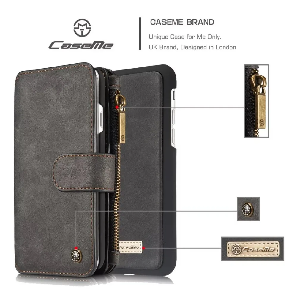 Брендовый чехол CaseMe для iphone 5 6s 6plus 8 7 Plus роскошный кожаный на молнии