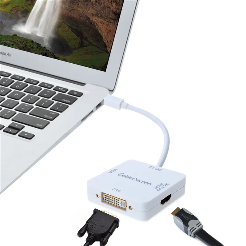 3в1 Mini DisplayPort DP v1.2 to HDMI 4K DVI VGA порт Thunderbolt совместимый кабель адаптер квадратный для