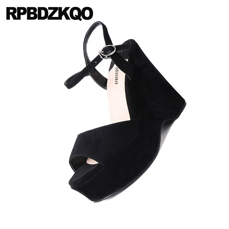 черный женщины на платформе замша роскошь Slingback высокий каблук дамы сандалии с