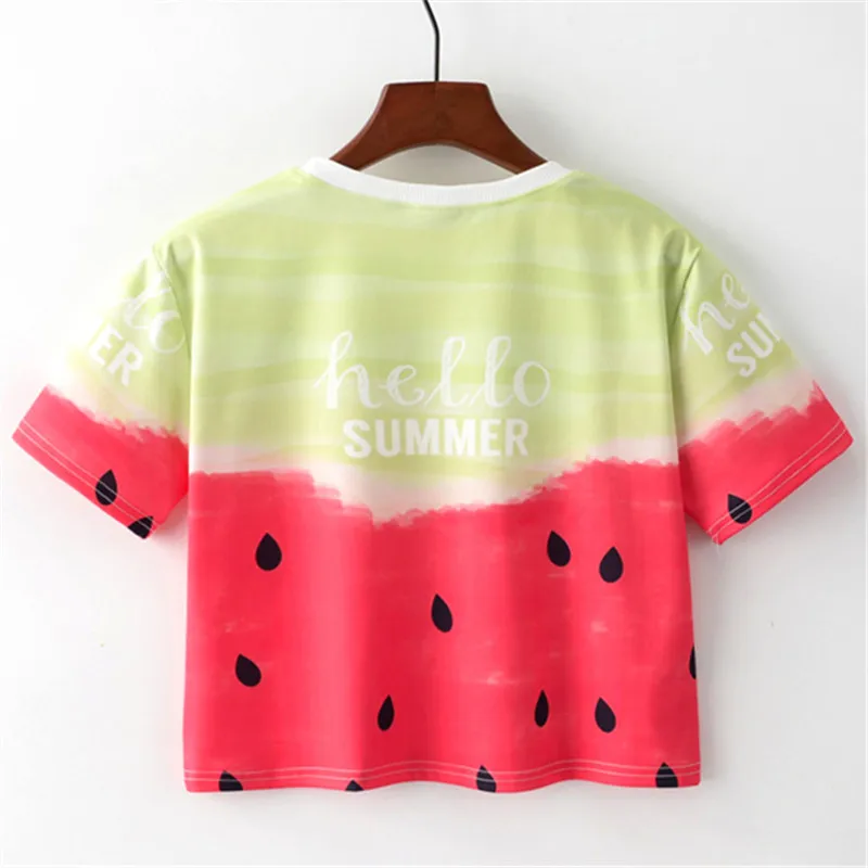 New Harajuku Women T-shirt Hello Summer &amp Watermelon Print Women's Shirts Kawaii Casual Fashion Short Tops Female | Женская