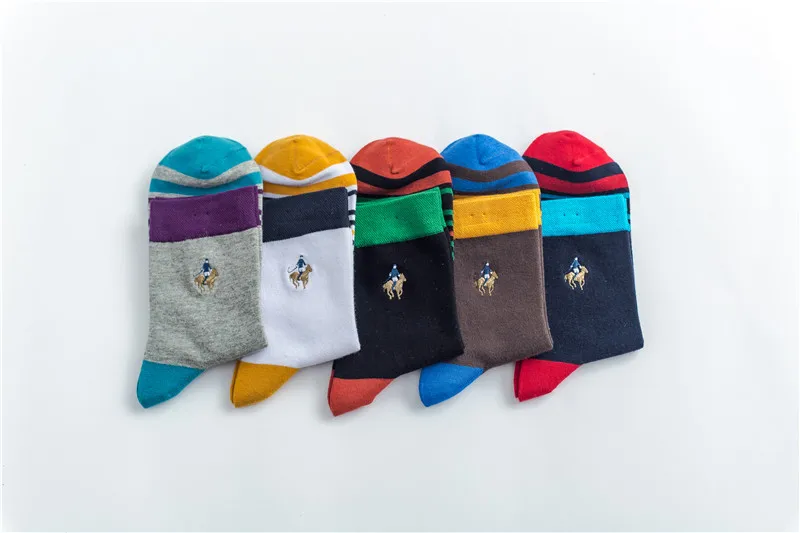 5 пар/лот зимние мужские носки из чистого хлопка толстые теплые в полоску