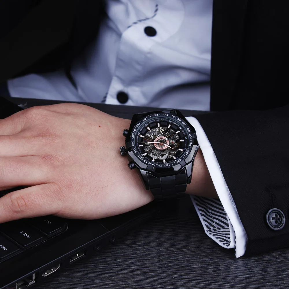 Автоматические Роскошные мужские часы FORSINING в стиле стимпанк додекагон тахиметр