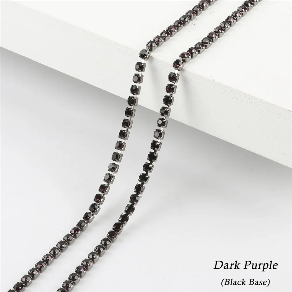 Dark Purple Горячая Распродажа 2/2. 5/2. 8/3 мм черная основа высокая плотность плоские с оборота темно-фиолетовые стразы цепь для декора ремесло швейная одежда аксессуары - Цвет: Dark Purple